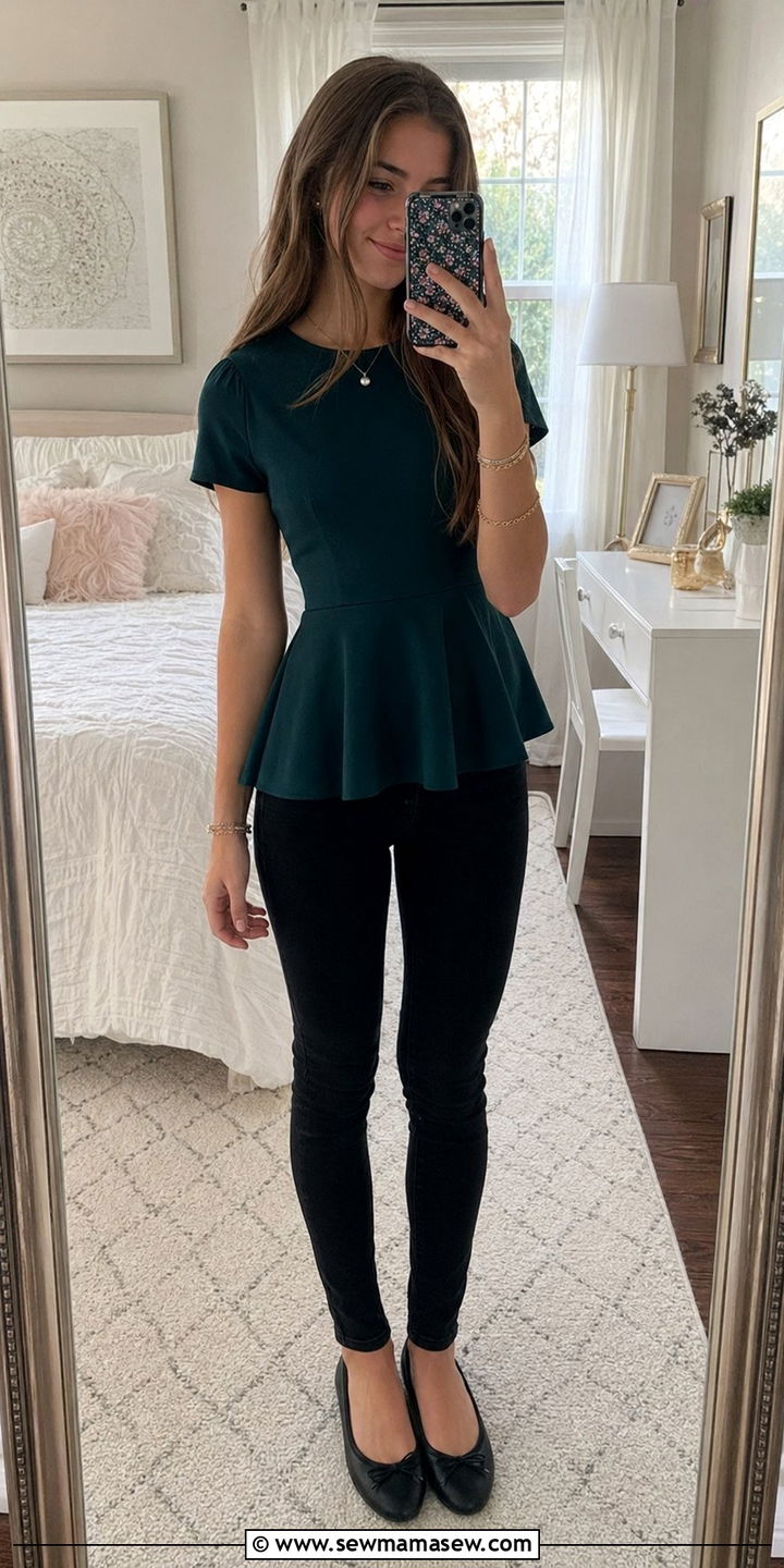 Peplum Top and Skinny Jeans School Outfit - 35 School outfit ideas for teens
