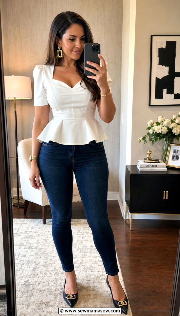 Peplum top with skinny jeans outfit - 35 Outfit ideas for curvy women
