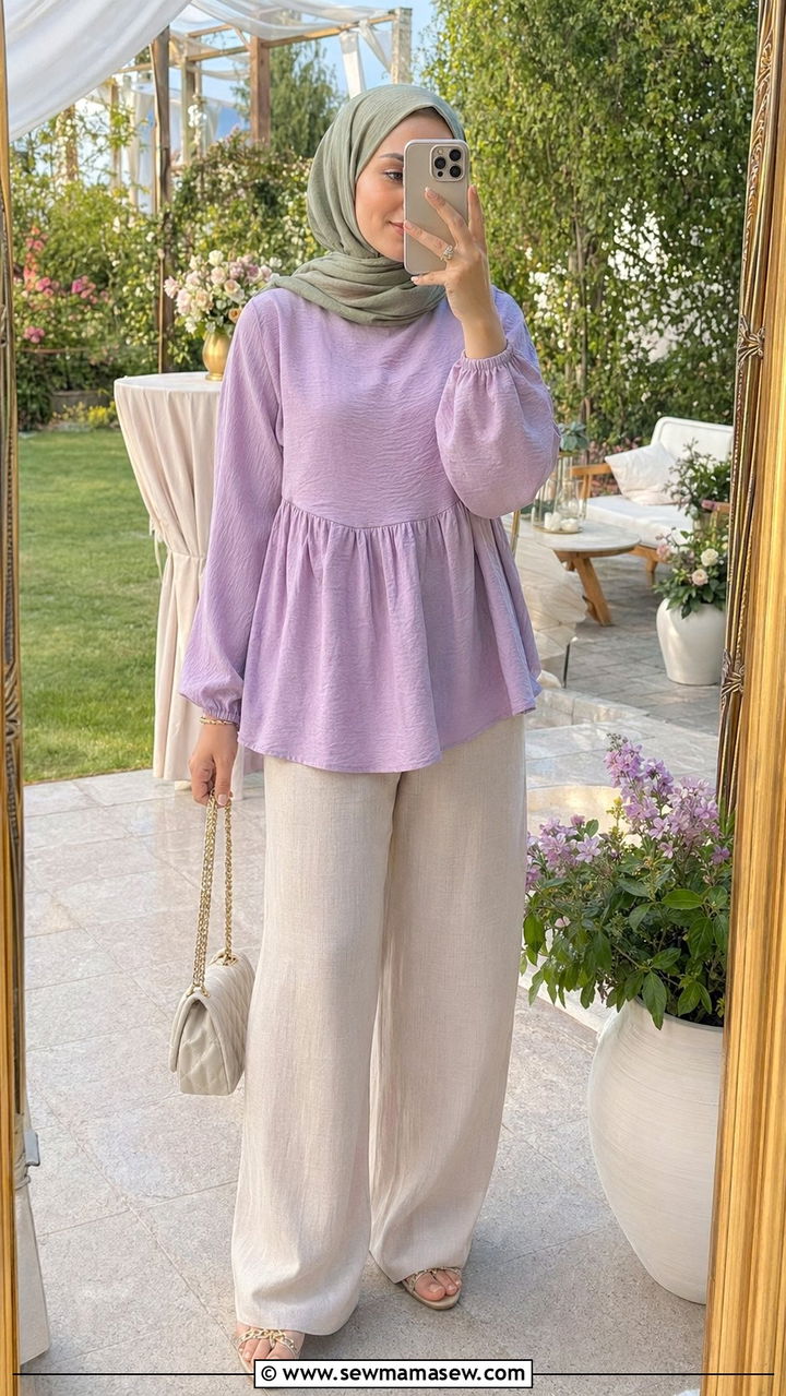 Peplum tunic with wide leg linen pants - 35 Modest outfit ideas for hijabis