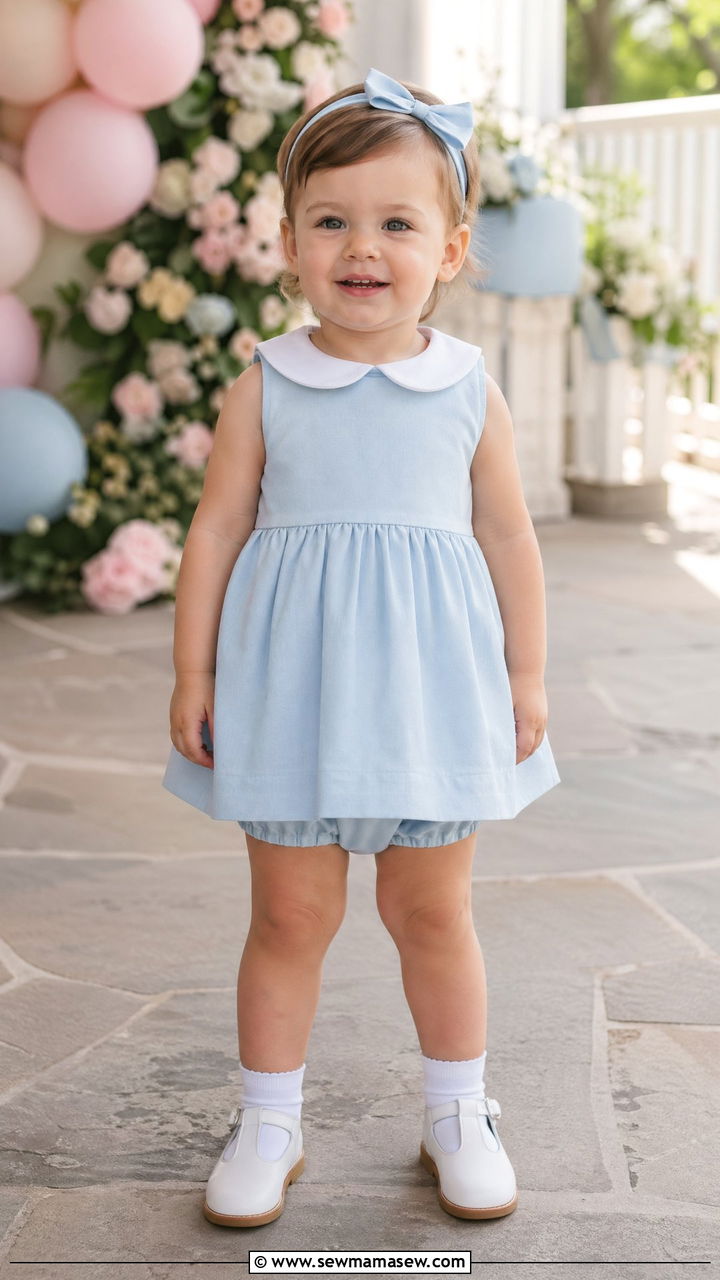 Peter Pan collar dress with bloomers - 35 Spring outfits for little girls