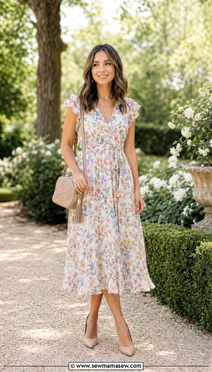 Petite Floral Midi Dress Wedding Guest Outfit - 35 Petite wedding guest outfits