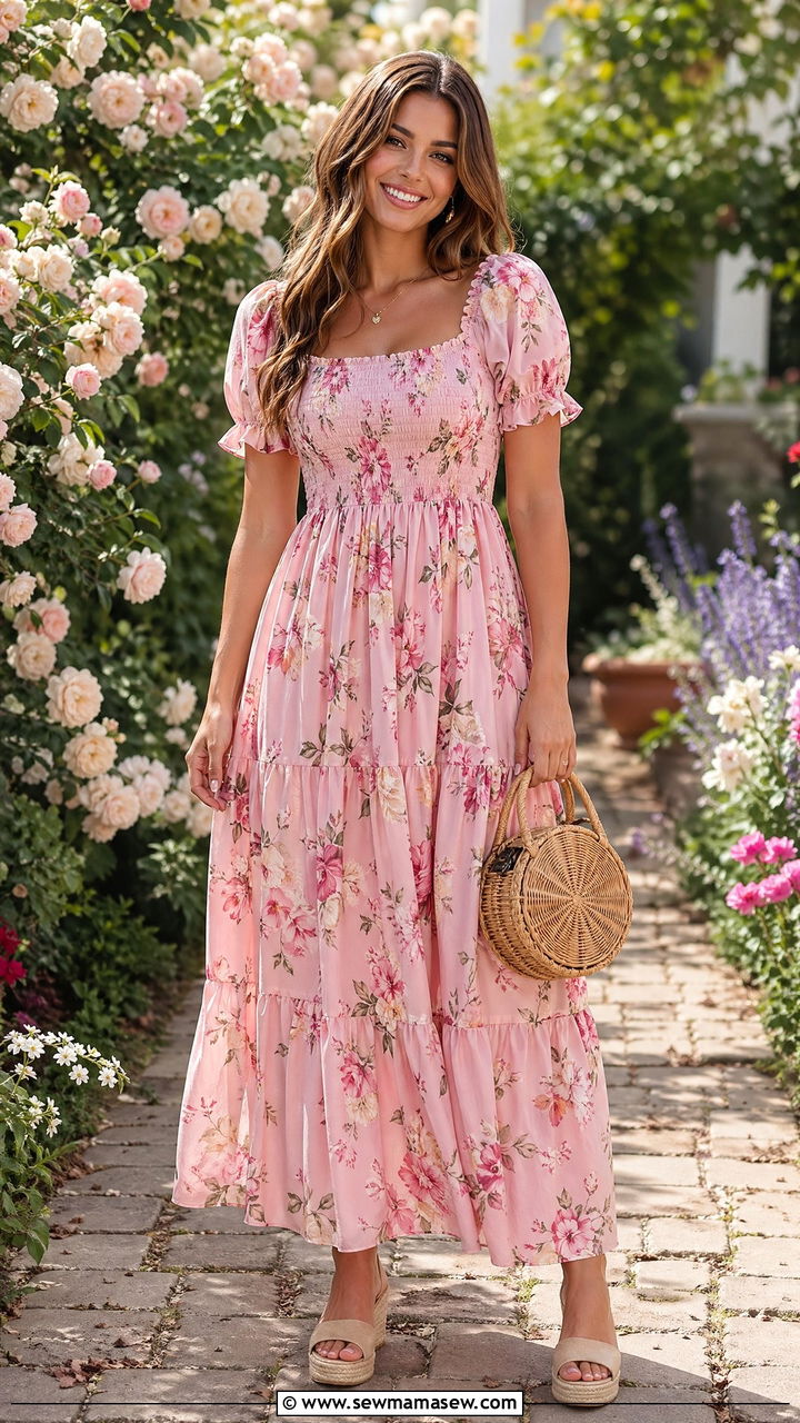 Pink Floral Maxi Dress Spring Outfit - 35 Spring pink outfit ideas