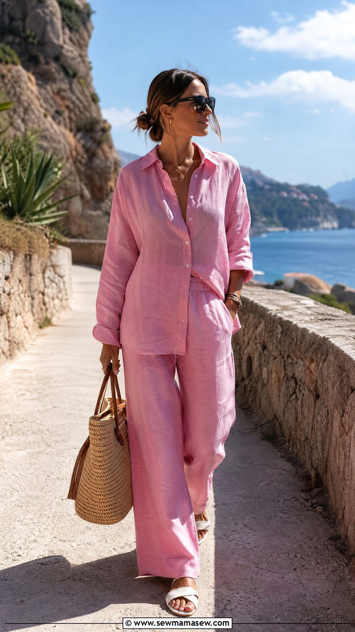 Pink Linen Co Ord Set Spring Outfit - 35 Spring pink outfit ideas