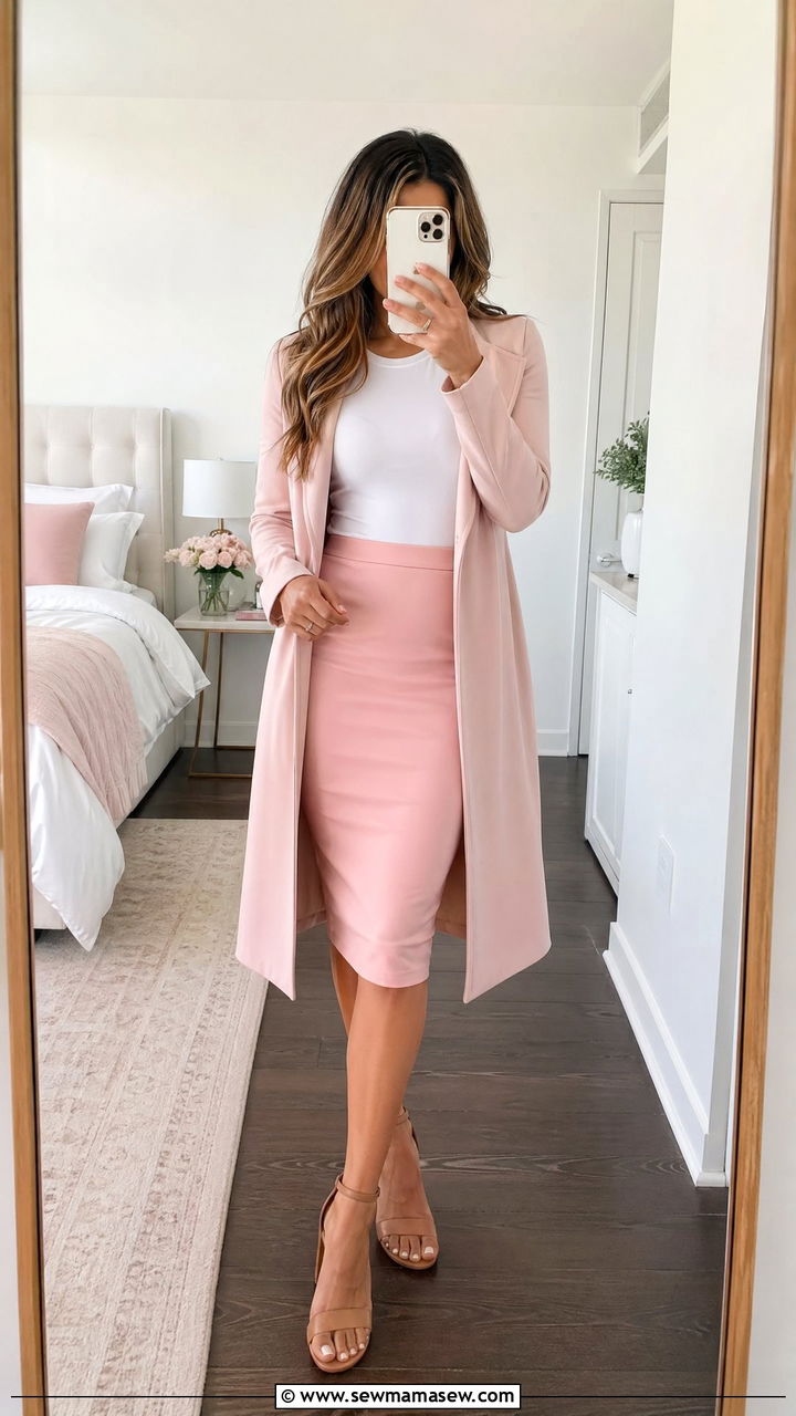 Pink Pencil Skirt and White Tee Outfit - 35 spring girls night out outfit ideas