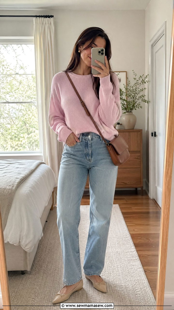 Pink Sweater And Jeans Spring Outfit - 35 Spring outfits in pink