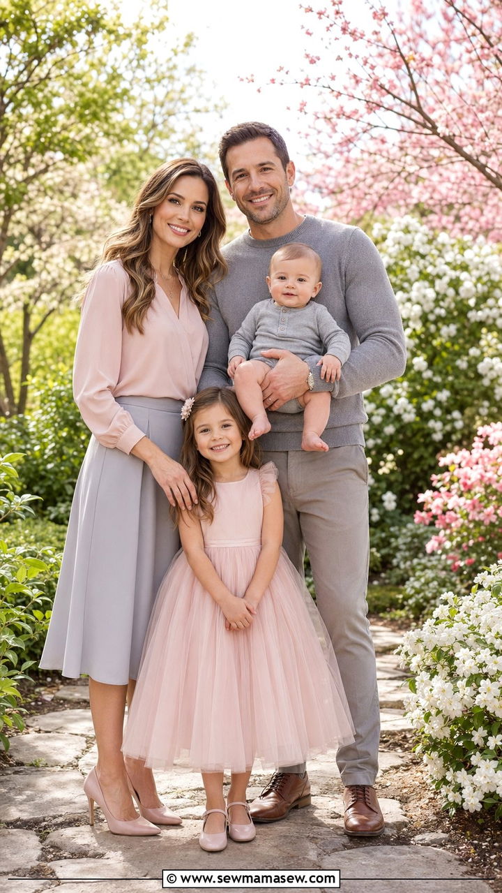 Pink and Gray Spring Family Outfits - 30 What to wear for spring family photos