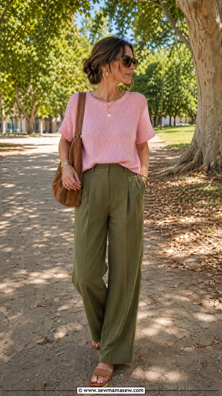 Pink and Green Color Block Outfit - 35 Spring pink outfit ideas