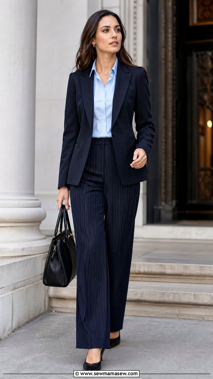 Pinstripe Trousers And Solid Blazer Court Outfit - 35 Court appearance outfit ideas