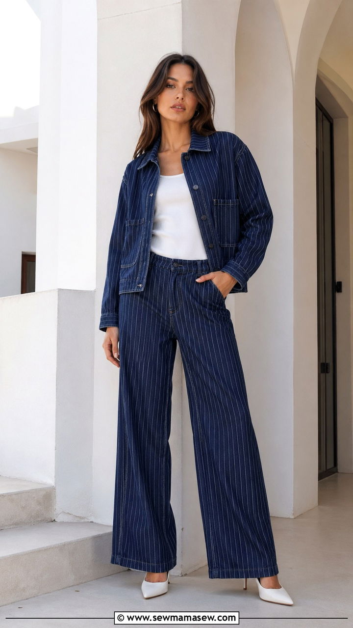 Pinstriped Denim Co Ord Set - 40 All denim blue outfit ideas
