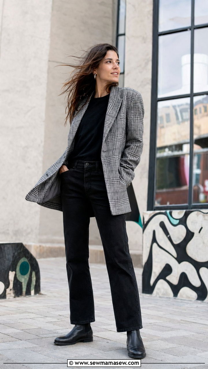 Plaid Blazer With Dark Jeans - 30 windy day outfits Pinterest