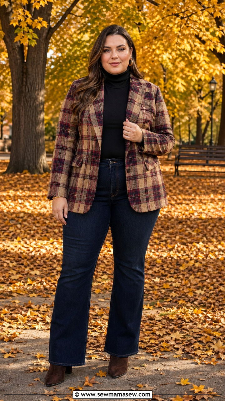 Plaid Blazer With Dark Wash Jeans - 30 Best blazers for plus size