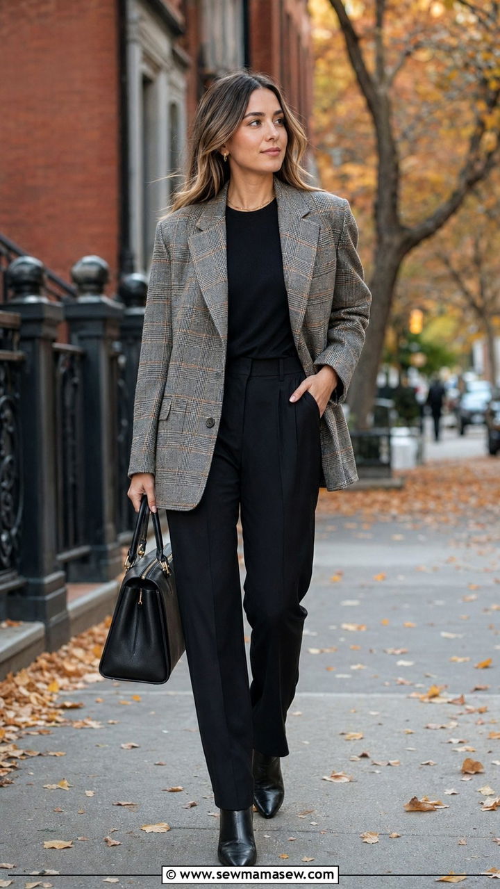 Plaid Blazer and Black Trousers Outfit - 35 Outfit ideas for women in their 20s