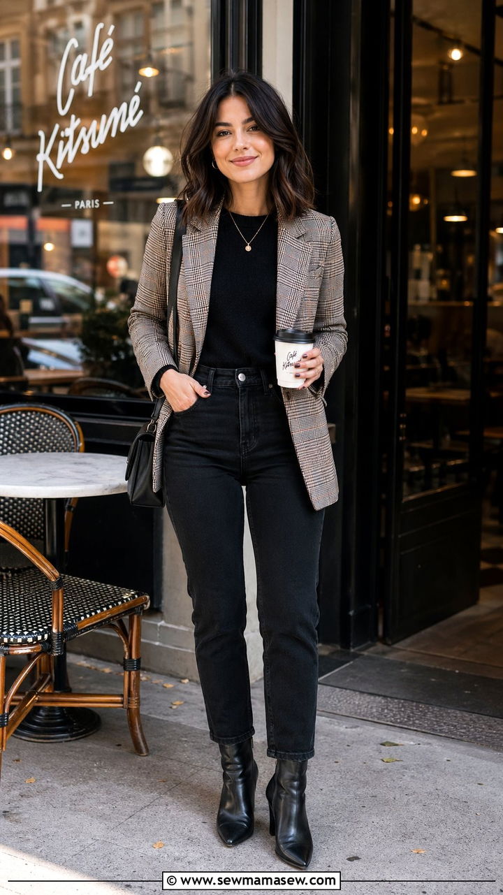 Plaid Blazer with Black Jeans Outfit - 30 Best blazers for petite women