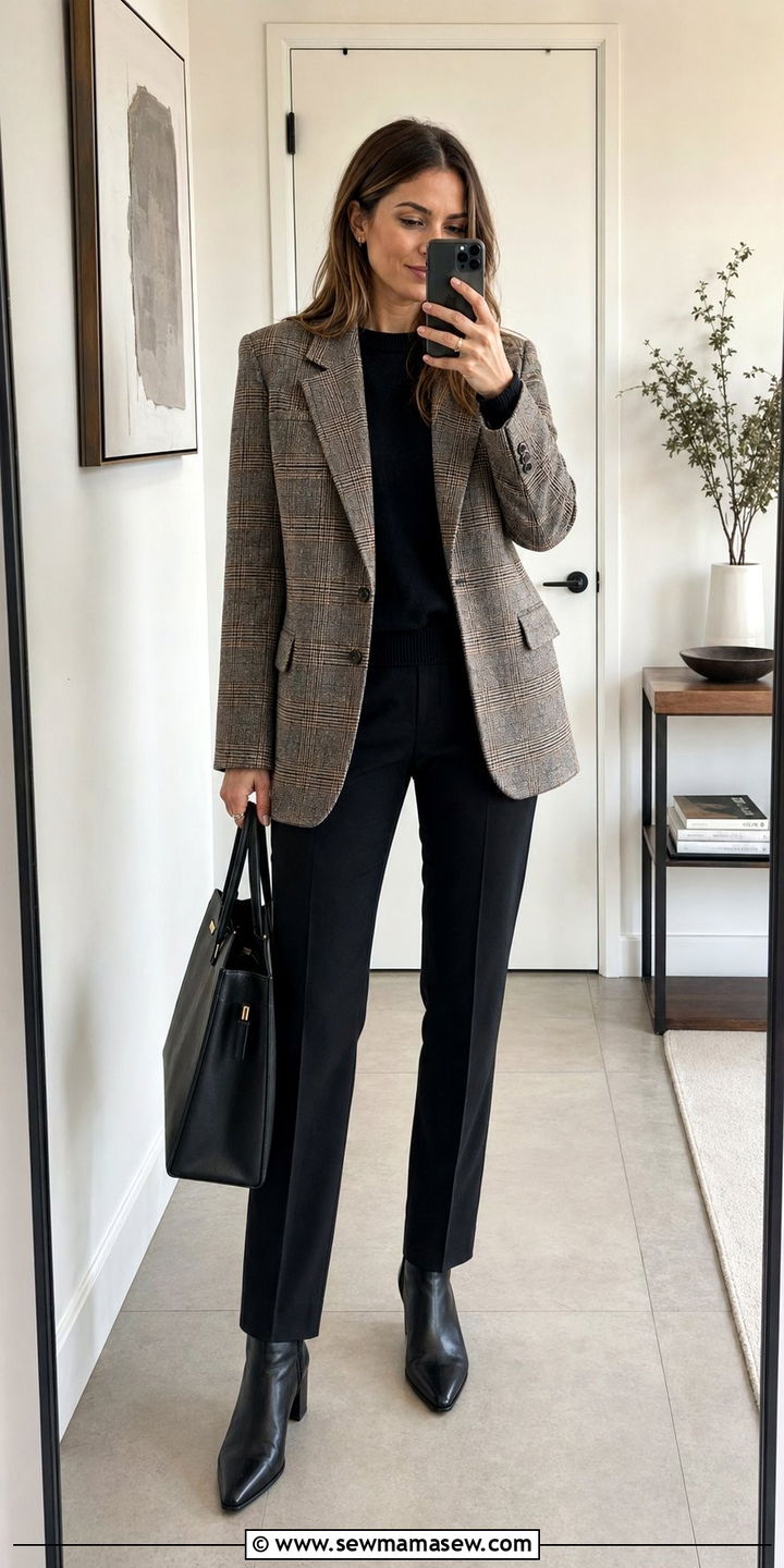 Plaid Blazer with Black Trousers - 30 Workwear capsule wardrobe