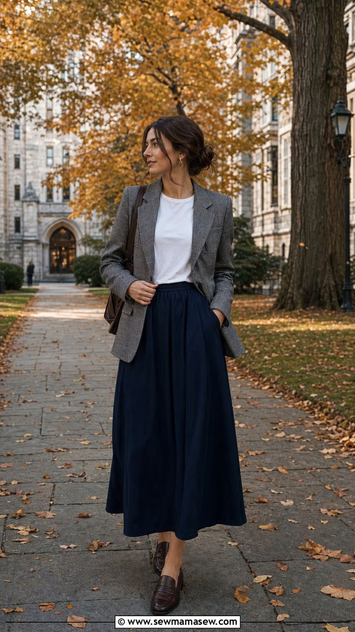Plaid Blazer with Maxi Skirt Outfit - 35 modest outfit ideas for women