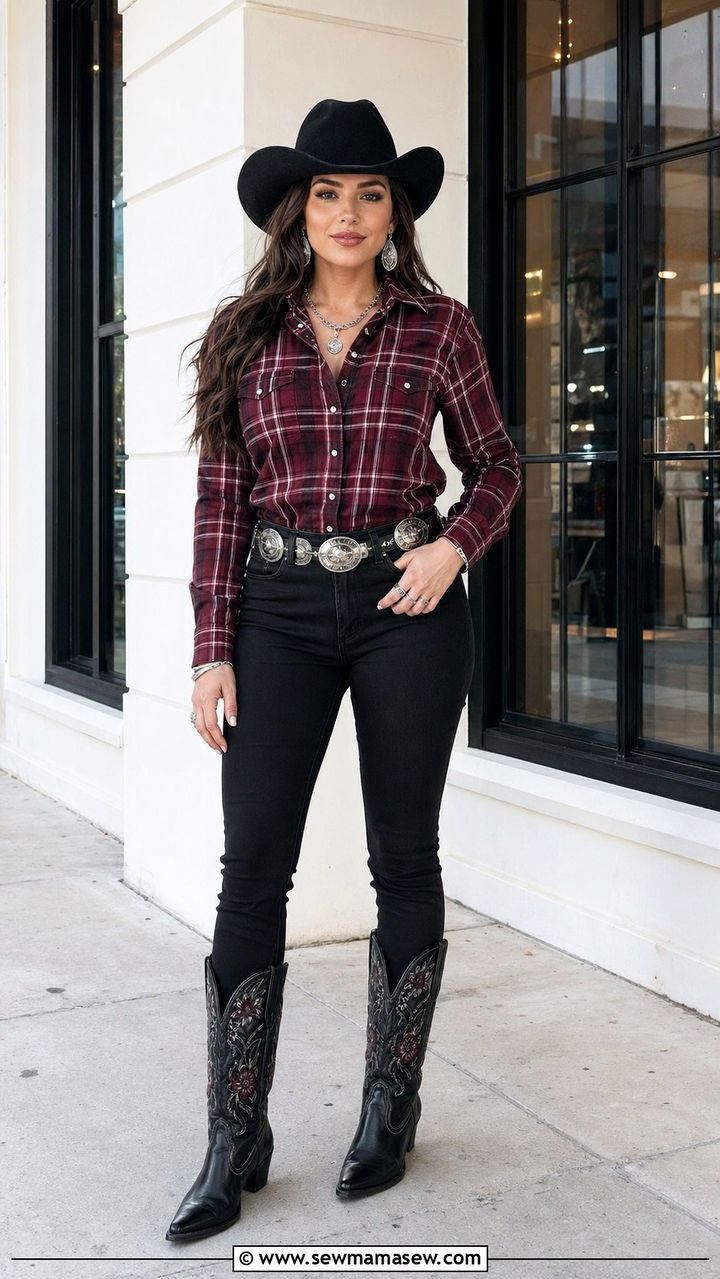 Plaid Button Down With Black Skinny Jeans - 30 western capsule wardrobe outfits