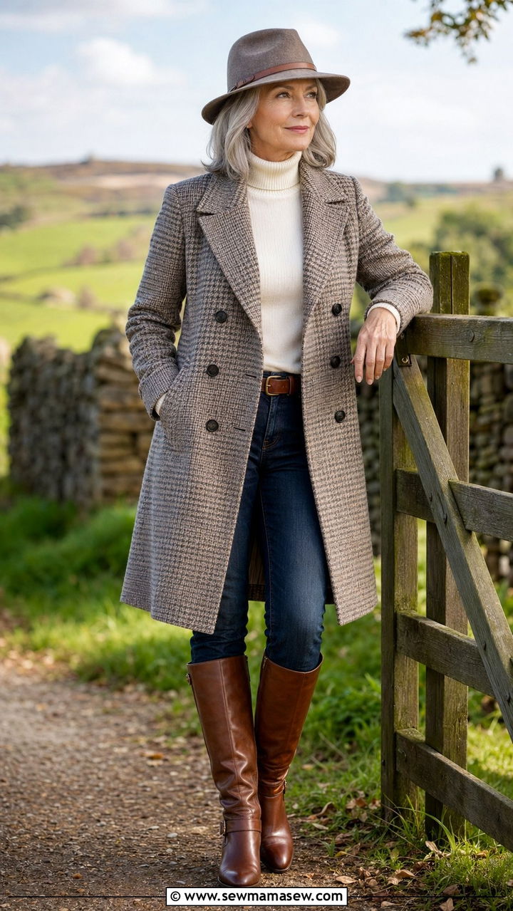 Plaid Double Breasted Coat Over 60 - 30 Best jackets for women over 60