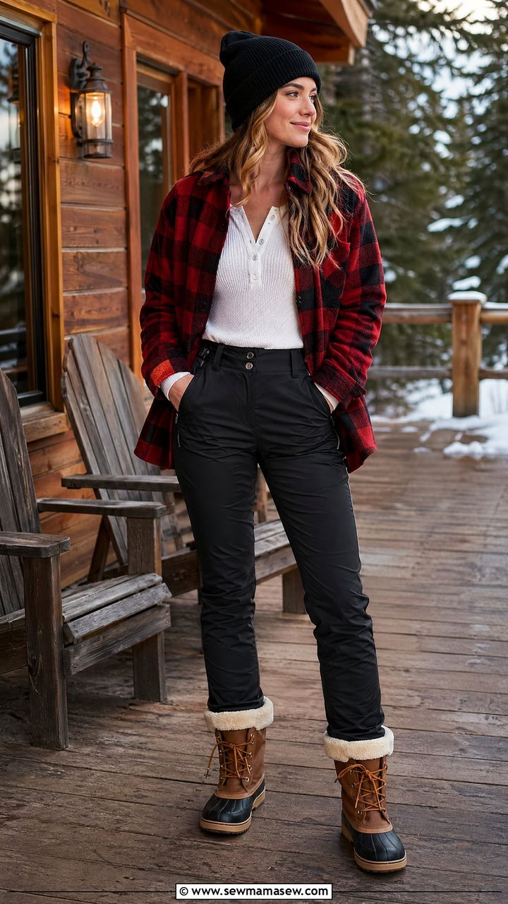 Plaid Flannel And Ski Pants - 35 Ski resort outfit ideas