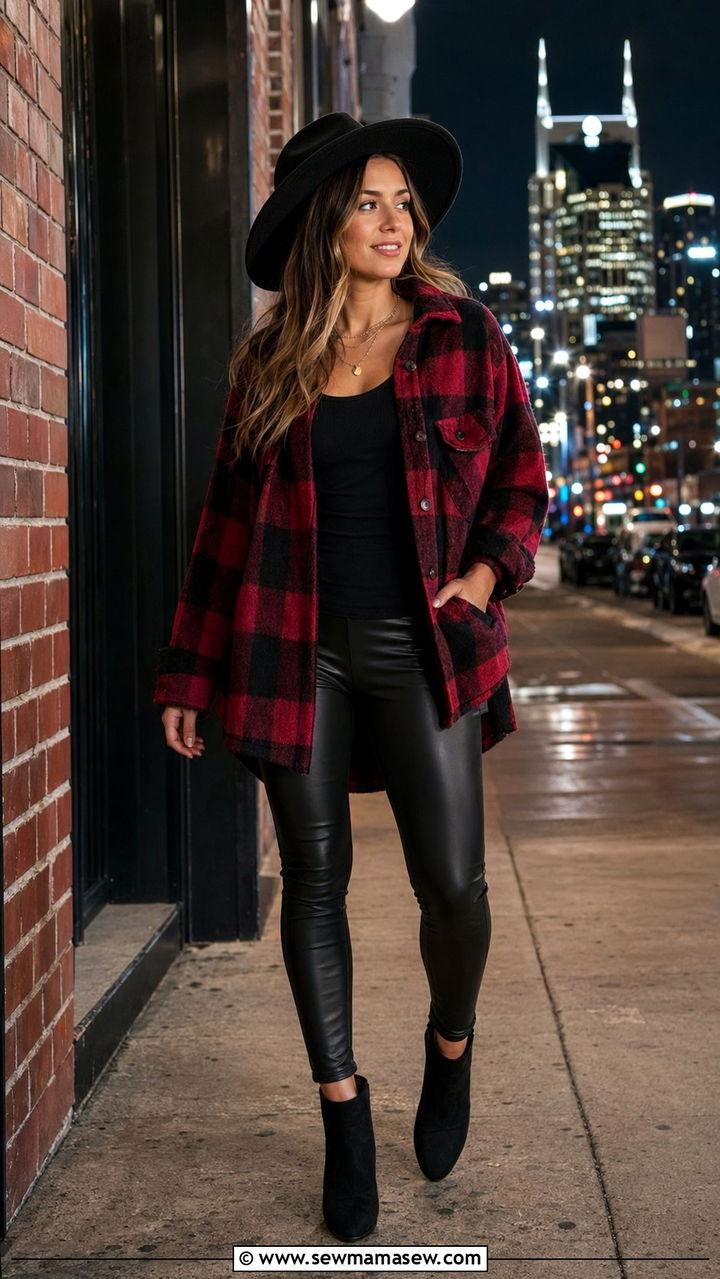 Plaid Flannel With Leather Leggings Outfit Nashville - 35 Nashville outfit ideas