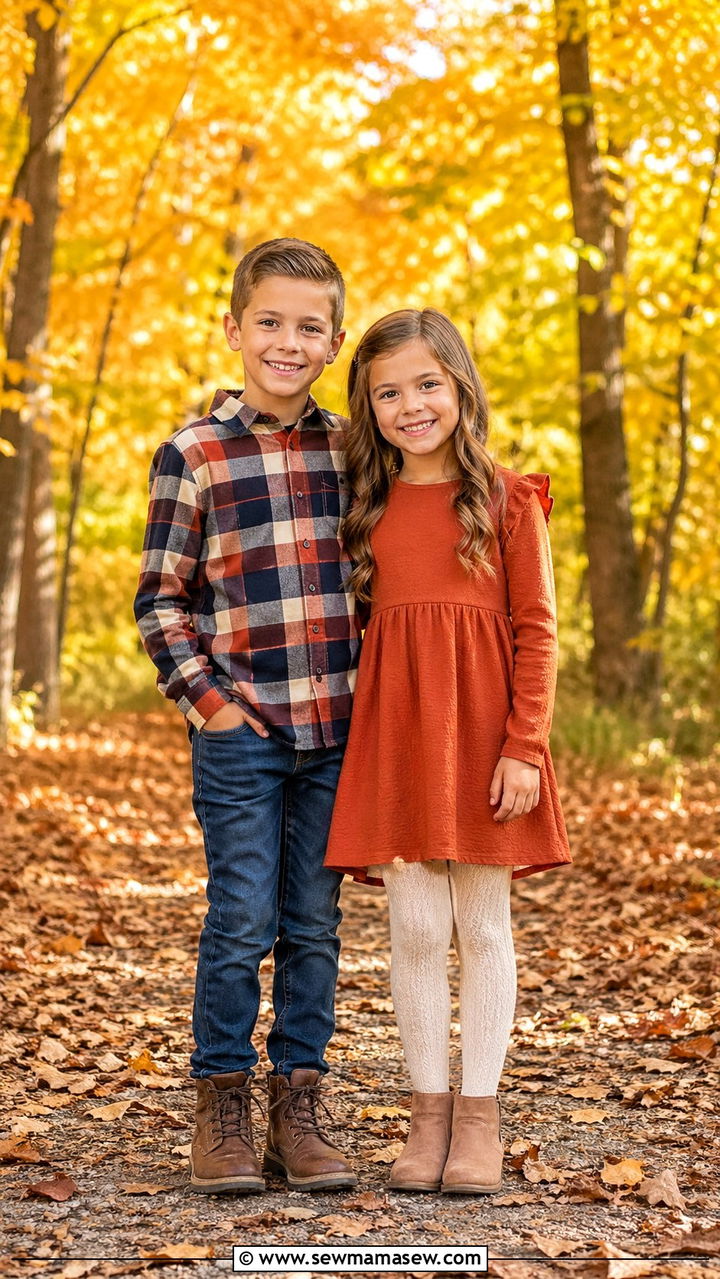 Plaid Flannel and Solid Bottoms Sibling Outfits - 30 Sibling photoshoot outfit ideas