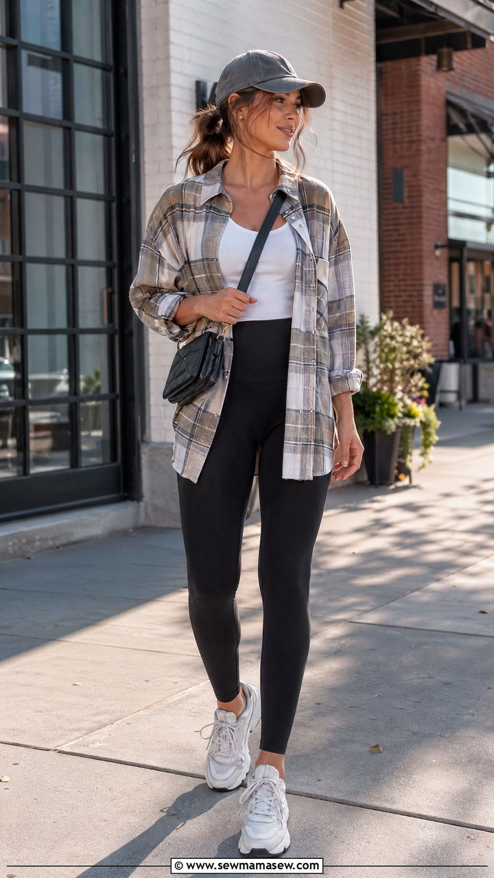 Plaid Overshirt With Leggings Outfit - 35 spring to summer outfits