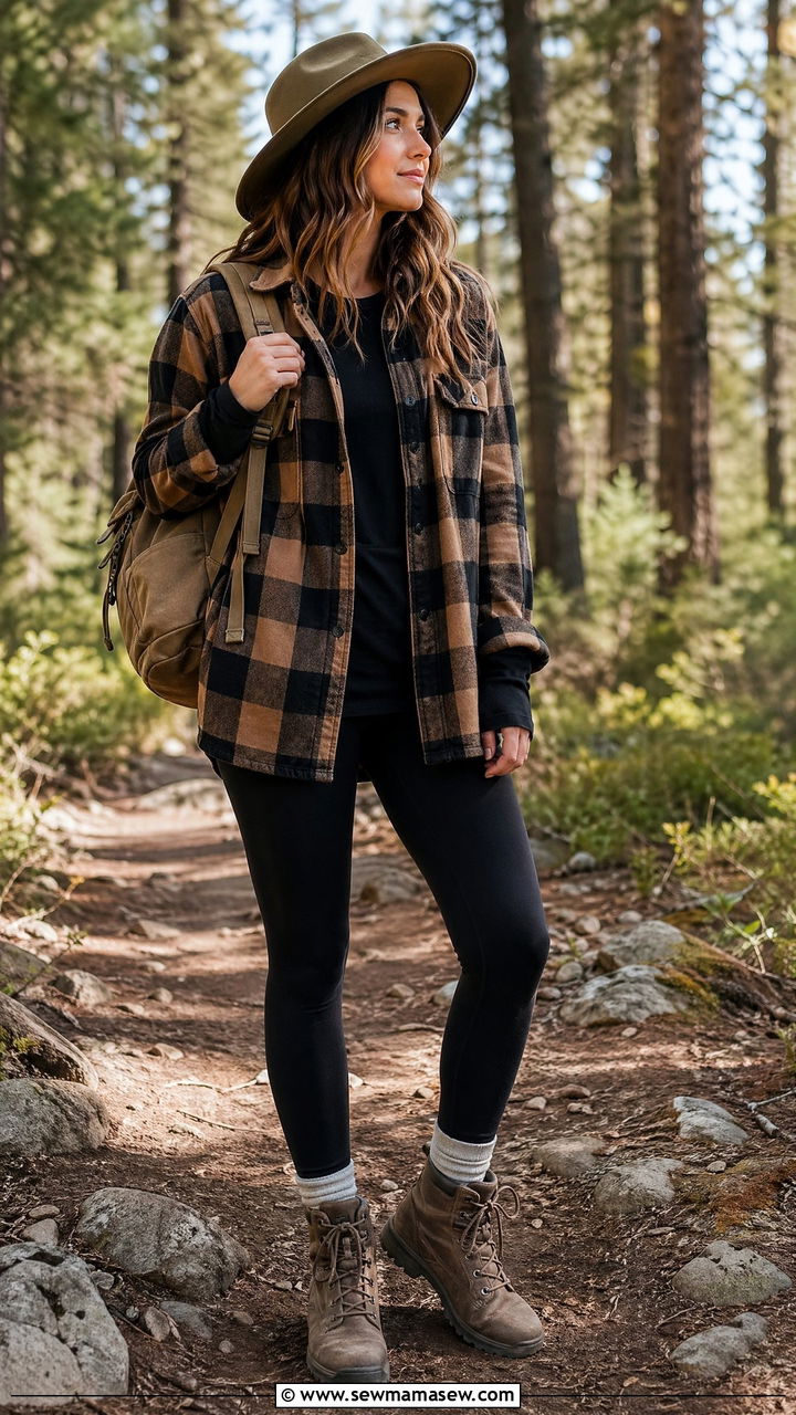 Plaid Shacket With Leggings And Rugged Boots - 35 Western boho outfit ideas