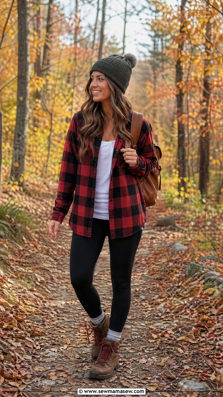 Plaid Shirt And Leggings Walking Outfit - 35 walking outfit ideas for women