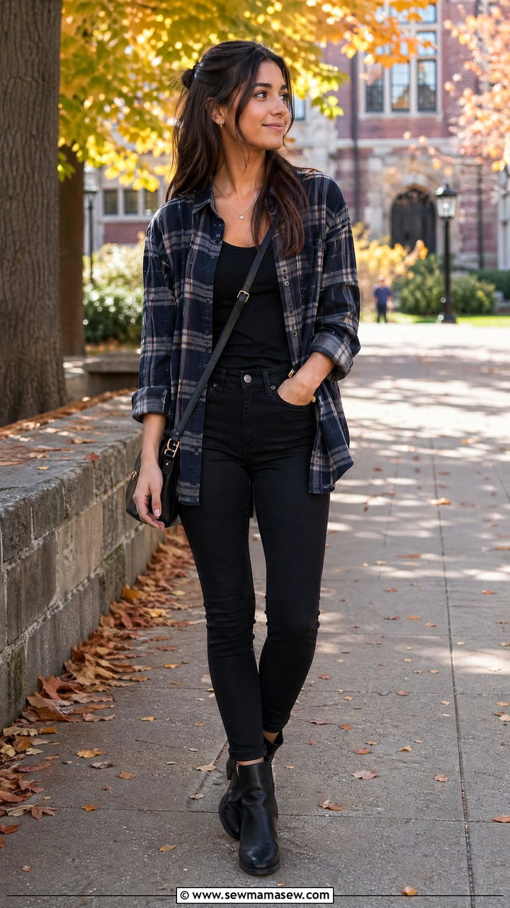 Plaid Shirt and Black Skinny Jeans Outfit - 35 Trendy outfits for college girls