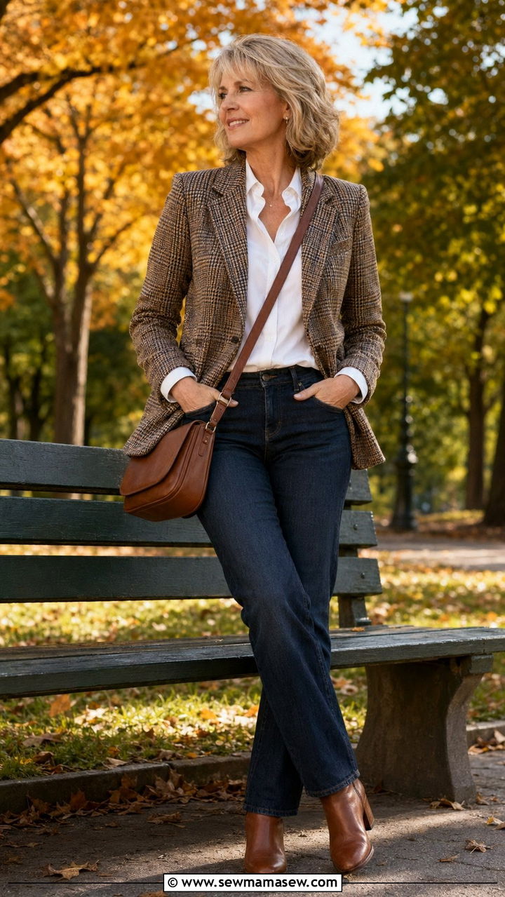Plaid blazer with straightleg jeans - 30 Best blazers for women over 50