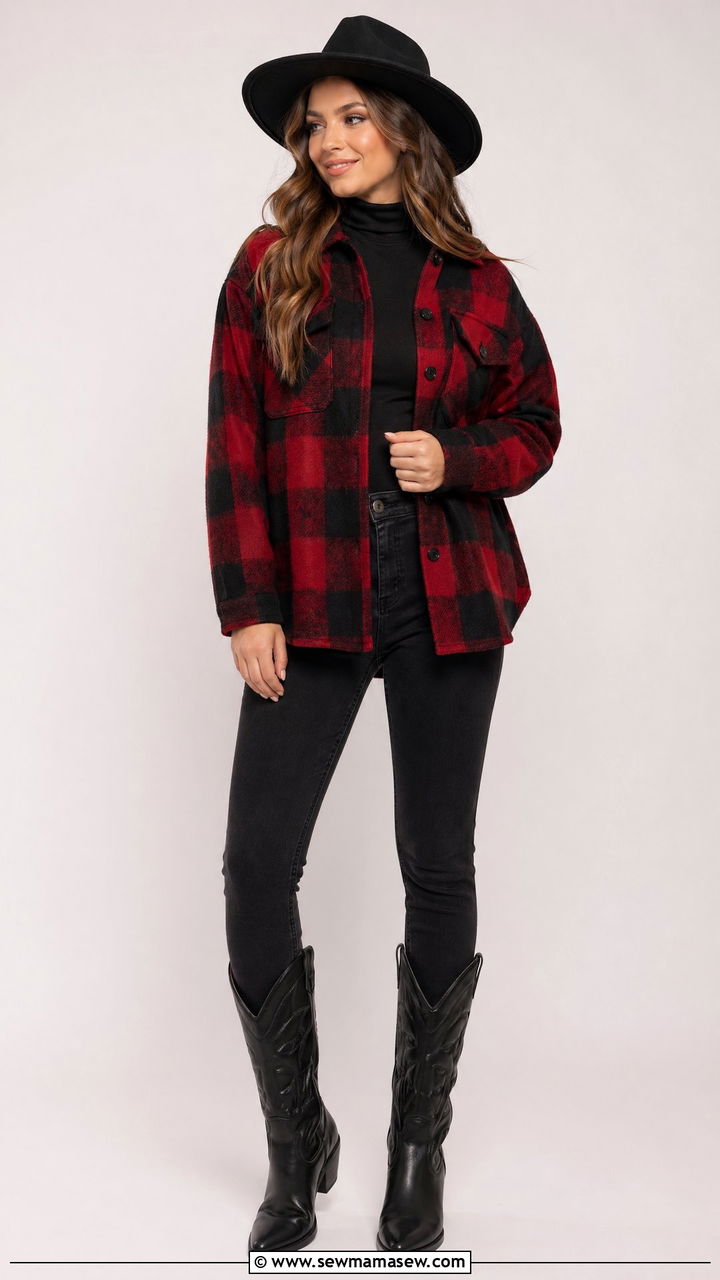 Plaid jacket and turtleneck outfit - 35 Country concert outfits