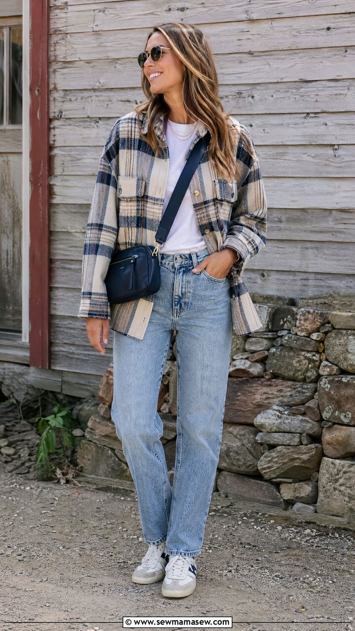 Plaid shacket with relaxed jeans outfit - 35 spring comfy outfit ideas