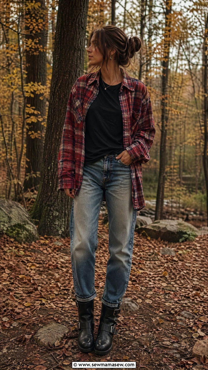 Plaid shirt and moto boots outfit - 35 Cool girl outfit ideas