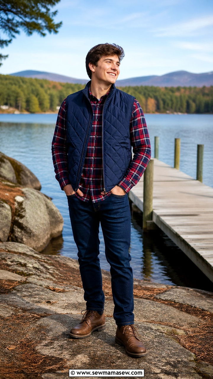 Plaid shirt with vest senior picture outfit - 30 Senior portrait outfit ideas guys