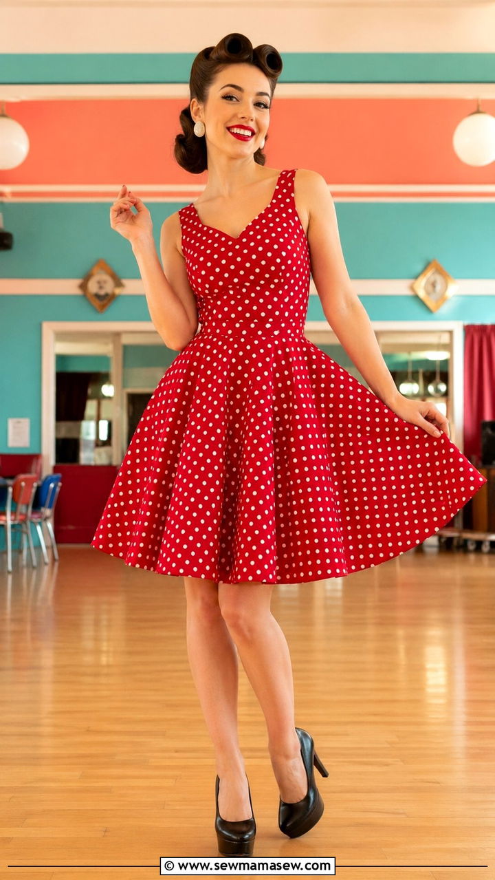 Platform Pumps With Swing Dress - 30 Retro 40s outfit ideas