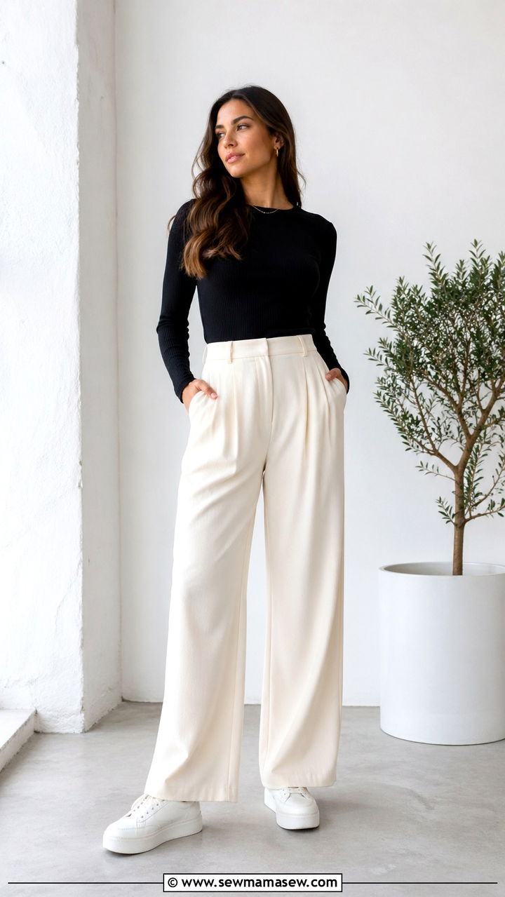 Platform Sneakers With Wide Leg Trousers - 30 sneaker outfit ideas for women