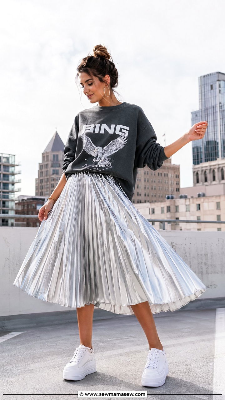 Platform Sneakers With a Pleated Midi Skirt - 35 Summer outfits with sneakers