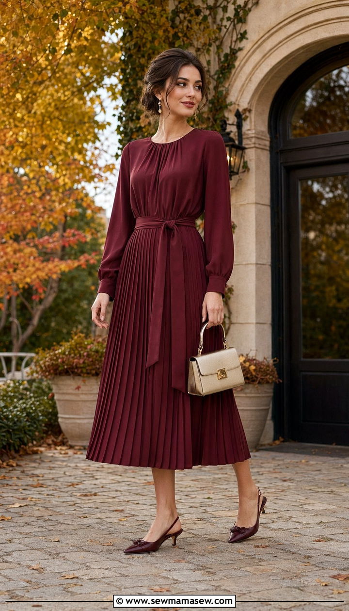 Pleated Midi Dress Wedding Guest Outfit - 30 wedding guest outfits for modest women