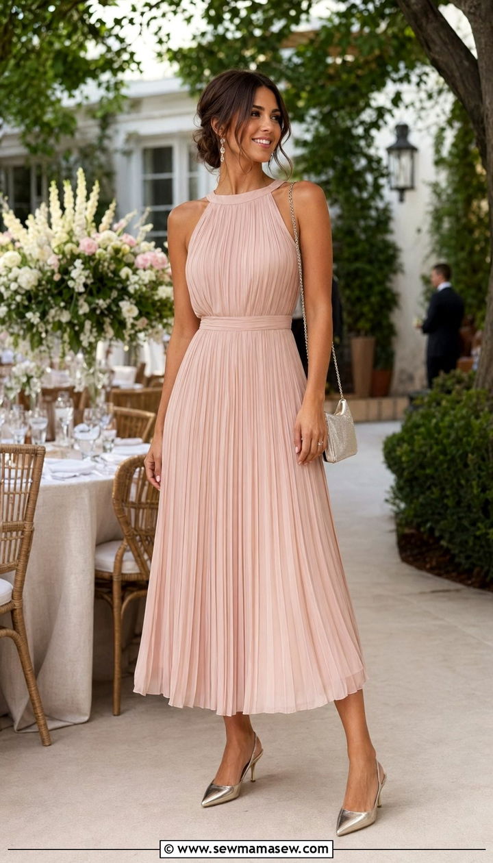 Pleated Midi Dress with Slingback Heels - 30 What to wear to a summer wedding
