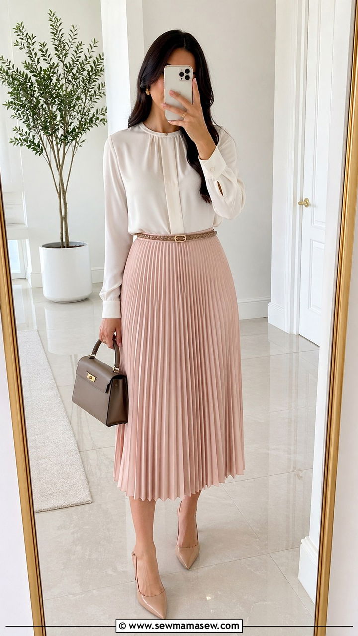 Pleated Midi Skirt With Blouse - 30 Spring capsule wardrobe modest