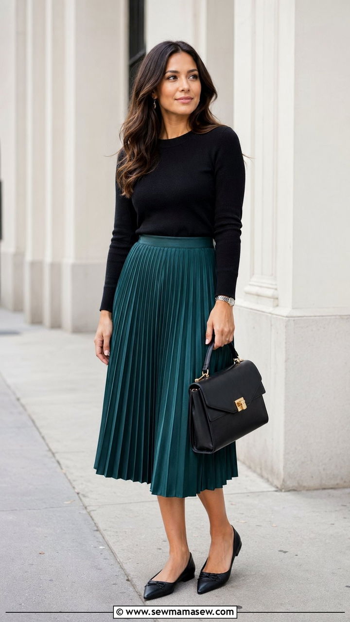 Pleated Midi Skirt With Fine Knit Sweater - 30 Back to school outfit ideas modest 2026