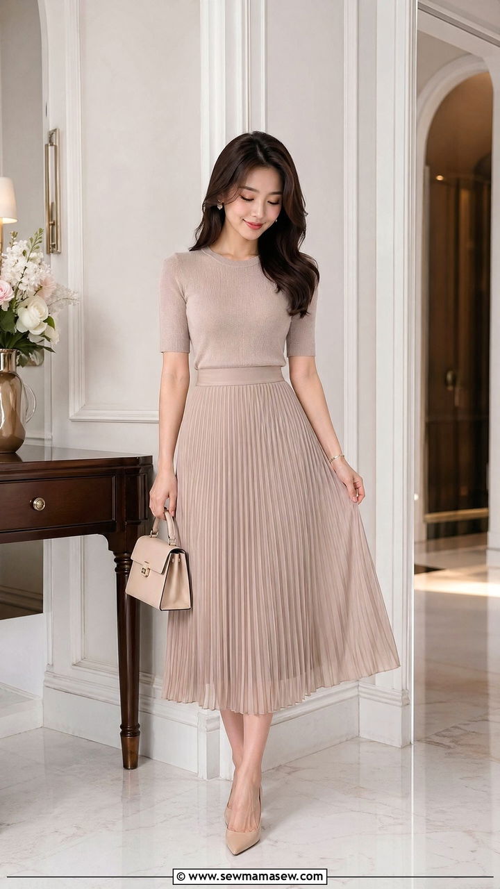 Pleated Midi Skirt With Fitted Knit - 35 Cute outfits for petite women