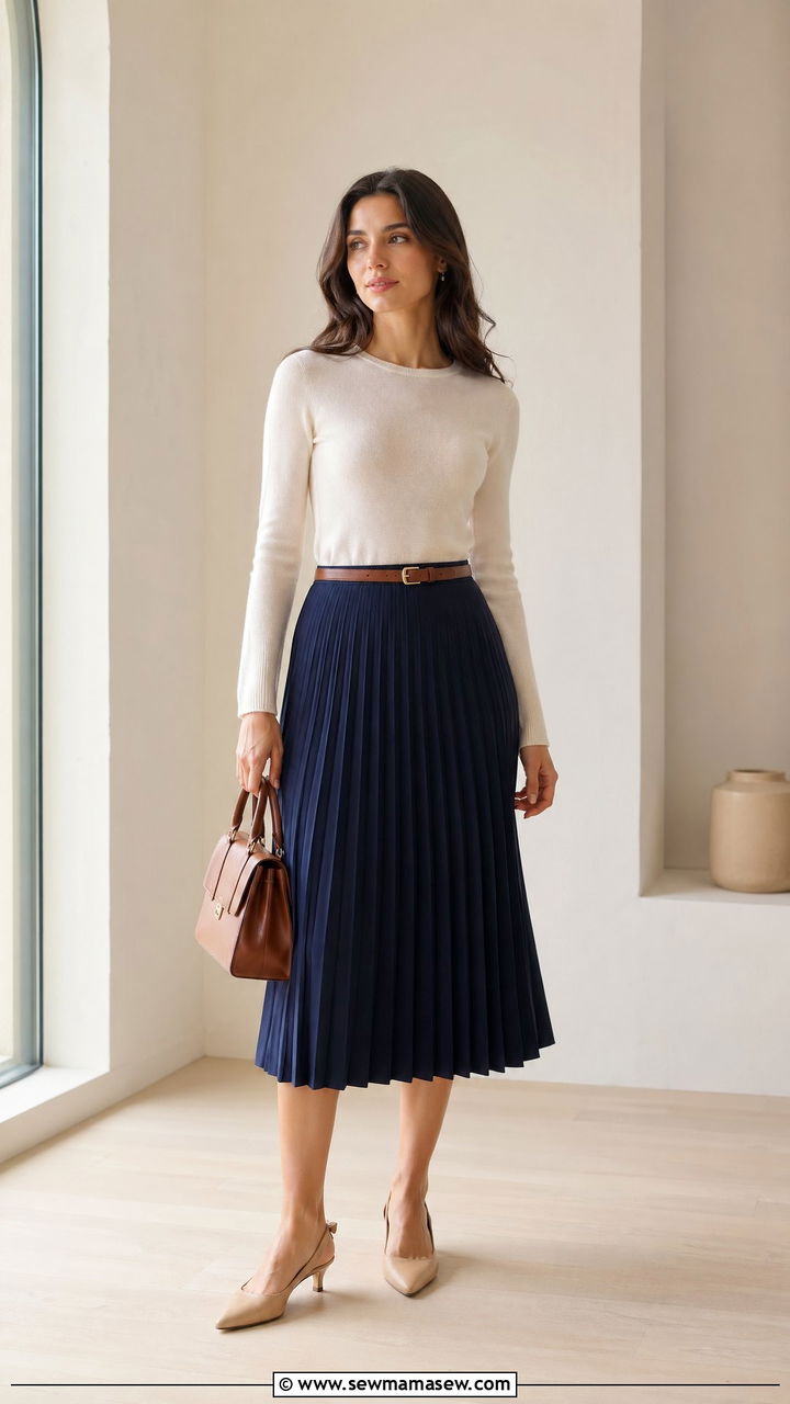 Pleated Midi Skirt With Knit Top Court Outfit - 35 Courtroom outfit ideas
