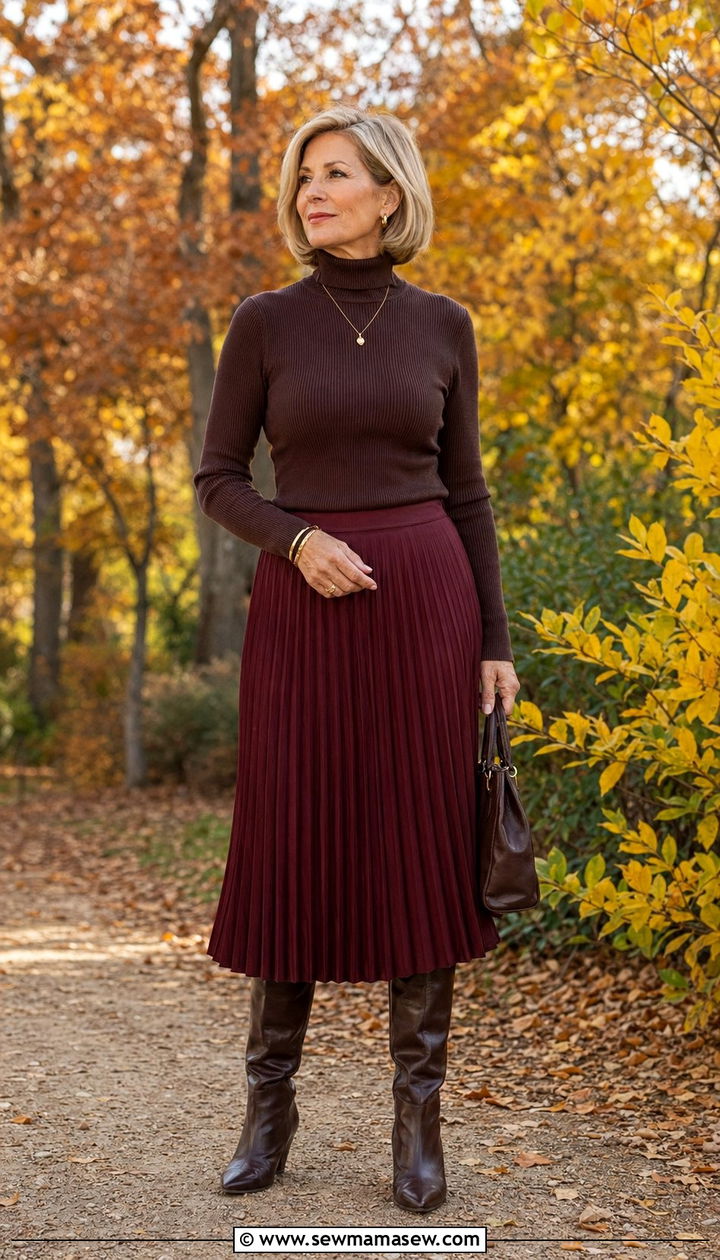Pleated Midi Skirt With Turtleneck - 30 Best skirts for women over 50