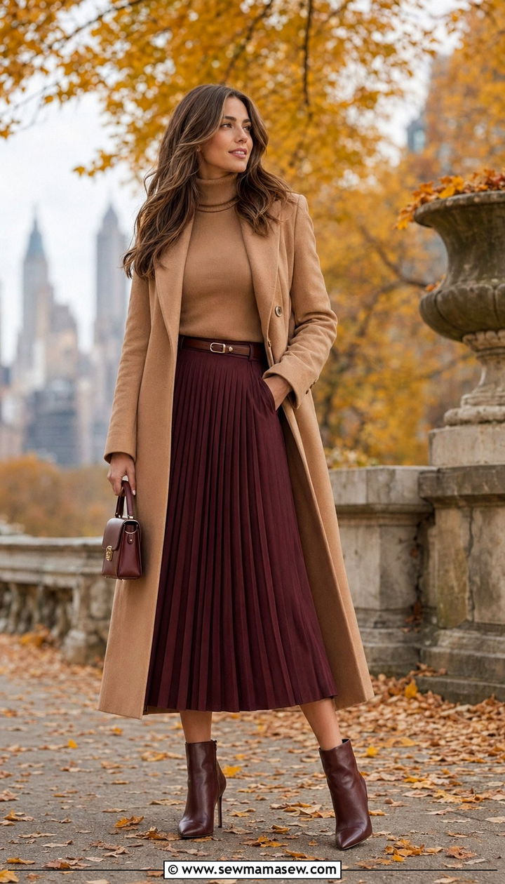 Pleated Midi Skirt and Turtleneck Outfit - 35 Outfit ideas for hourglass figure