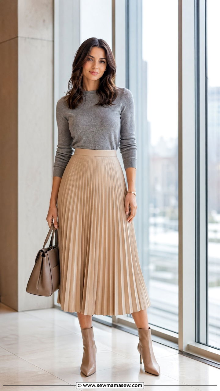 Pleated Midi Skirt with Fitted Cashmere Sweater - 35 classy outfits