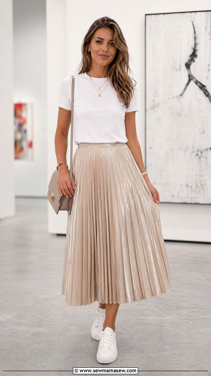 Pleated Skirt And Tee Outfit - 35 spring street style outfits