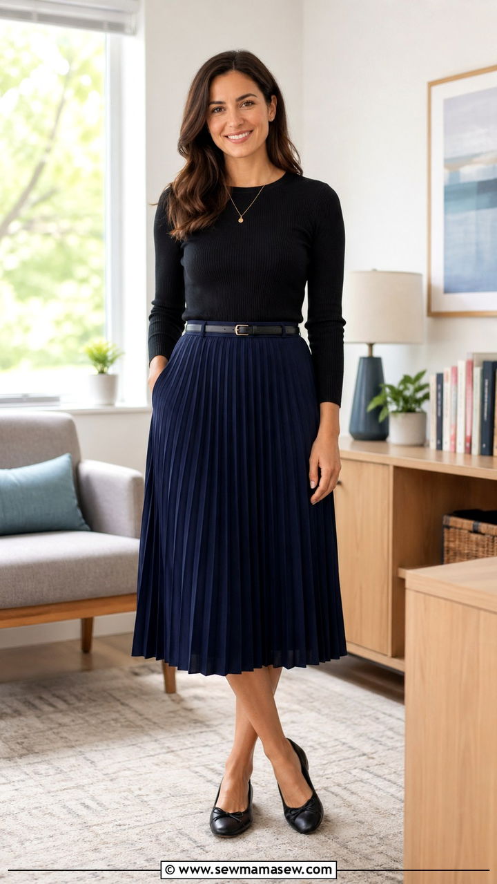 Pleated Skirt with Knit Top Outfit - 30 Social worker outfit ideas