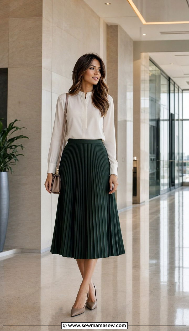 Pleated midi skirt with tucked in blouse - 30 Accountant outfit ideas