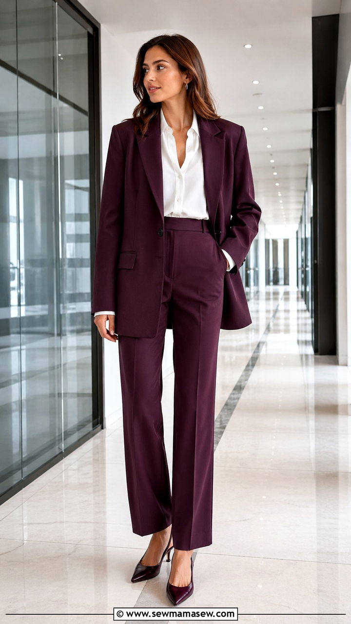 Plum Blazer and Tailored Trousers Outfit - 40 All plum outfit ideas