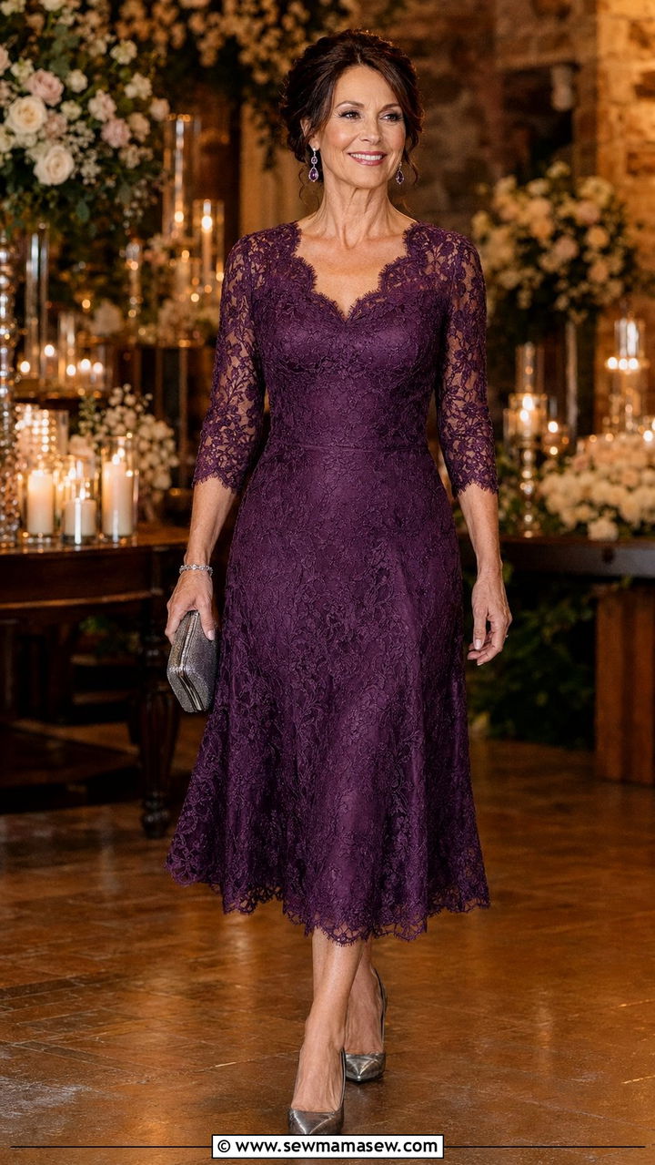 Plum Lace Fit And Flare Dress - 35 Mother of the groom outfit ideas